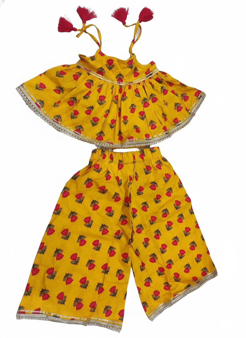 Floral Print 1 x CROP TOP PLAZO PANT  Set 1 SET  - GIRLS