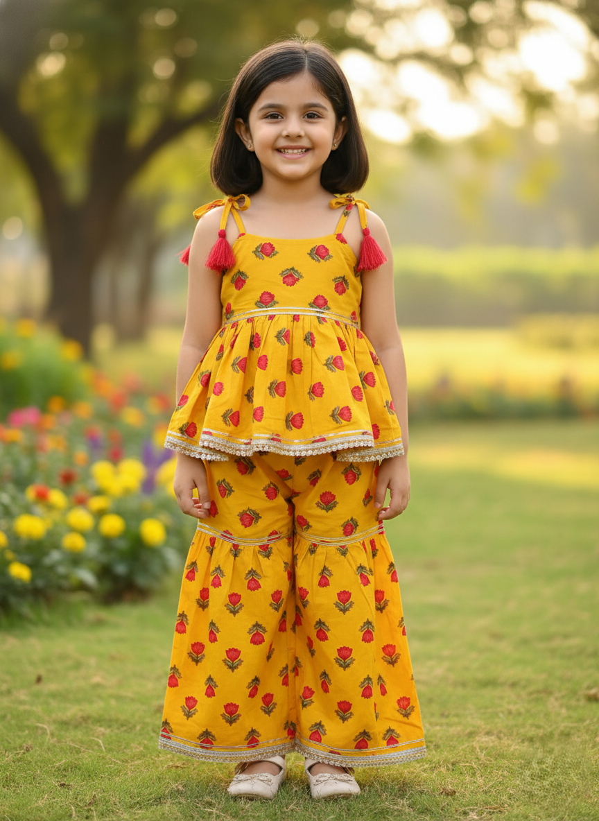 Floral Print 1 x CROP TOP PLAZO PANT  Set 1 SET  - GIRLS