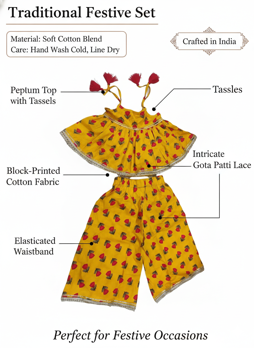 Floral Print 1 x CROP TOP PLAZO PANT  Set 1 SET  - GIRLS