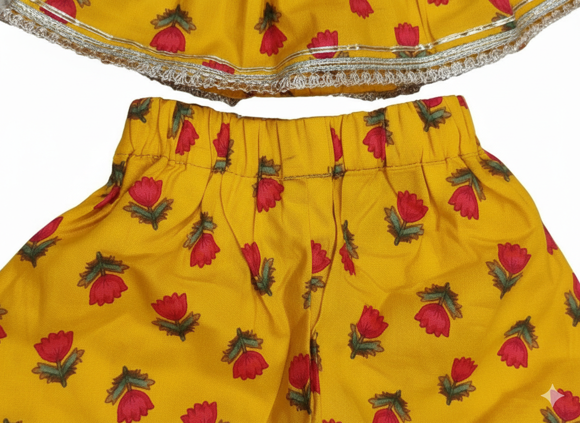 Floral Print 1 x CROP TOP PLAZO PANT  Set 1 SET  - GIRLS