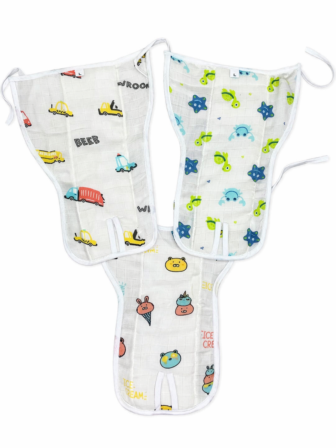Car And Nature Theme Muslin Padded Nappy  3 Pcs - White , Multicolour