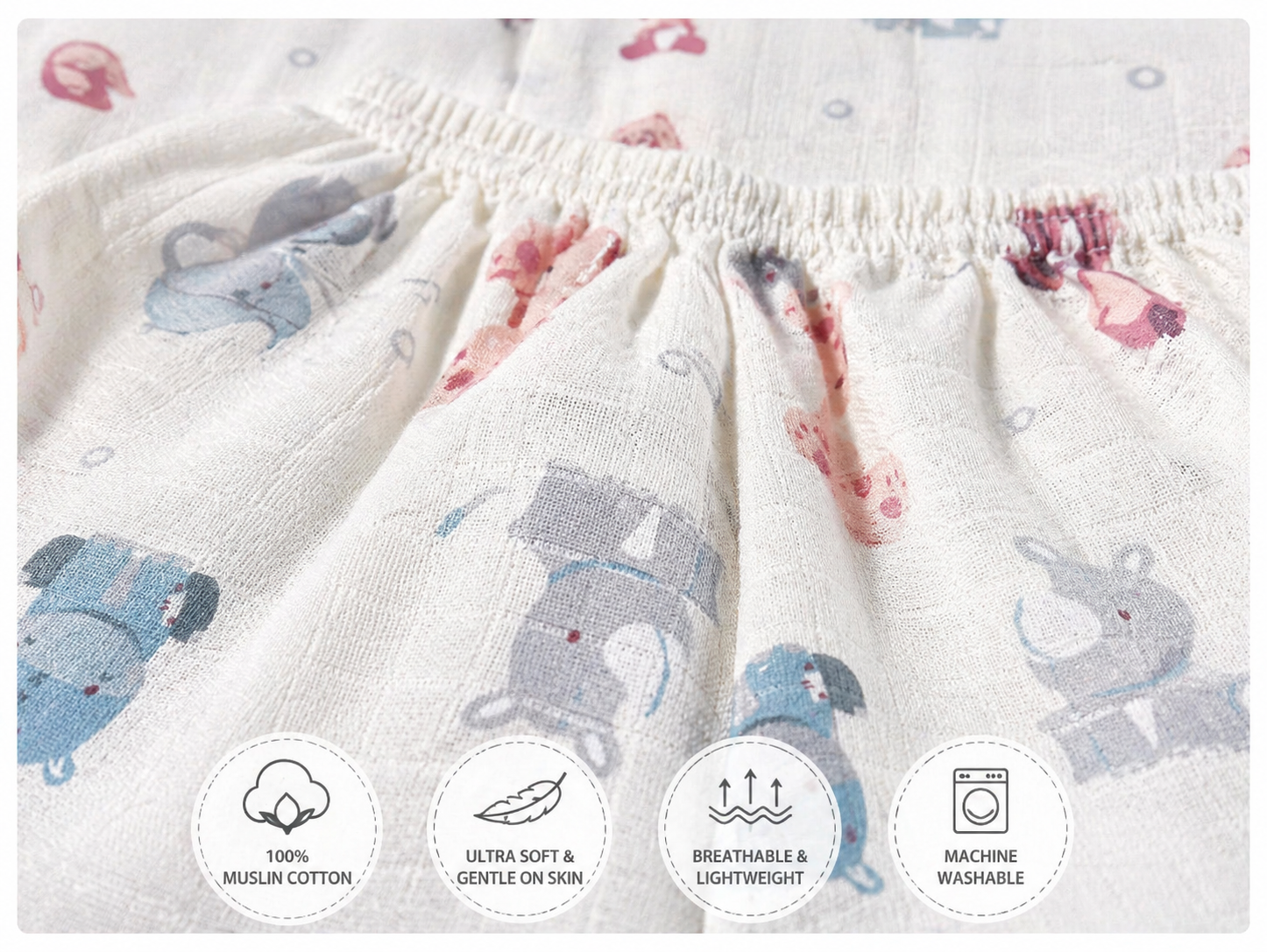 Lion face & Fun Prints V-Neck H/sleeve  Muslin co-ord set  1 set