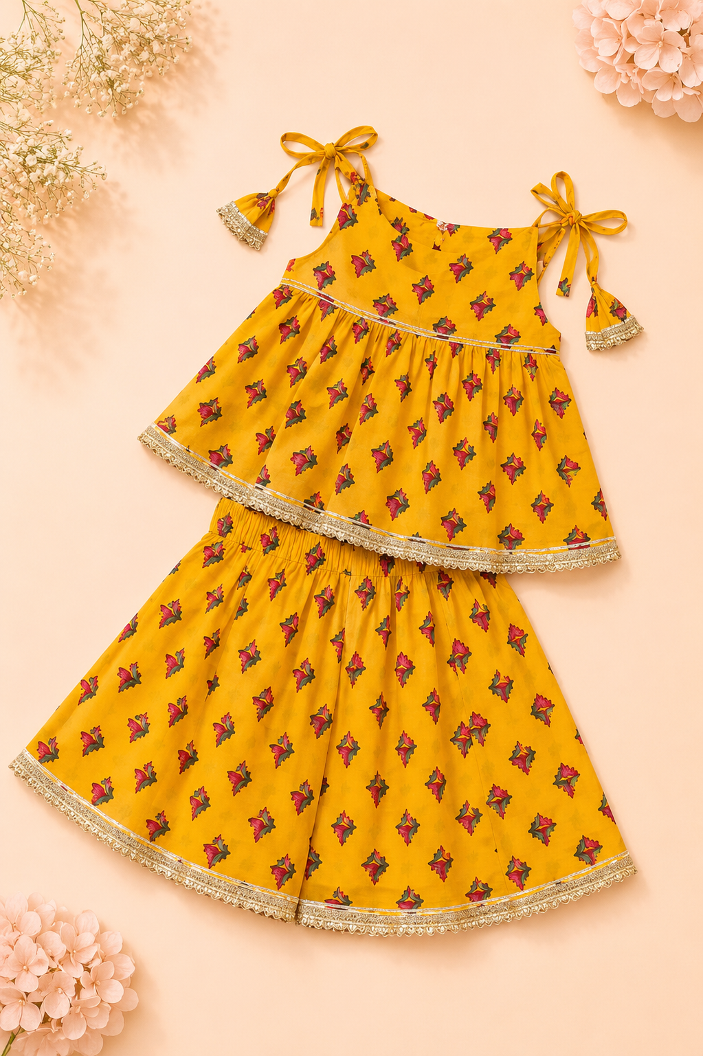 Floral Print 1 x CROP TOP PLAZO PANT  Set 1 SET  - GIRLS