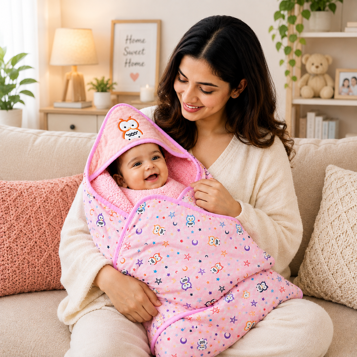 OWL 3D Absorbent Hooded blanket - PINK