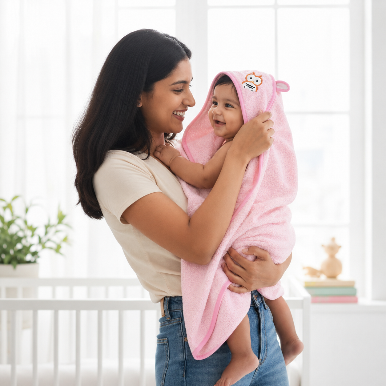 OWL 3D Absorbent Hooded blanket - PINK