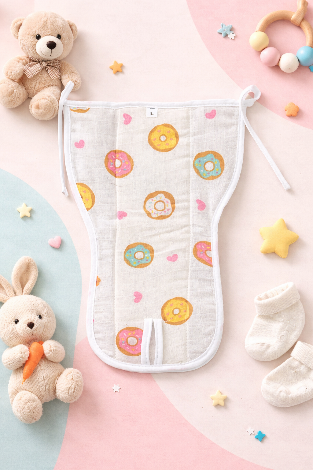 Dnts  Rush Multi Print Padded Muslin Nappy 3 Pcs - White , Multicolour
