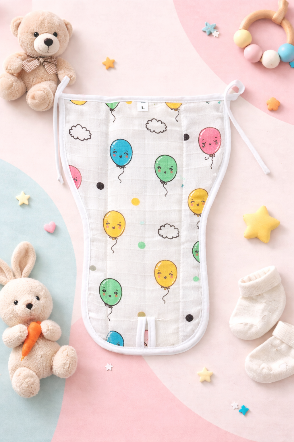 Dnts  Rush Multi Print Padded Muslin Nappy 3 Pcs - White , Multicolour