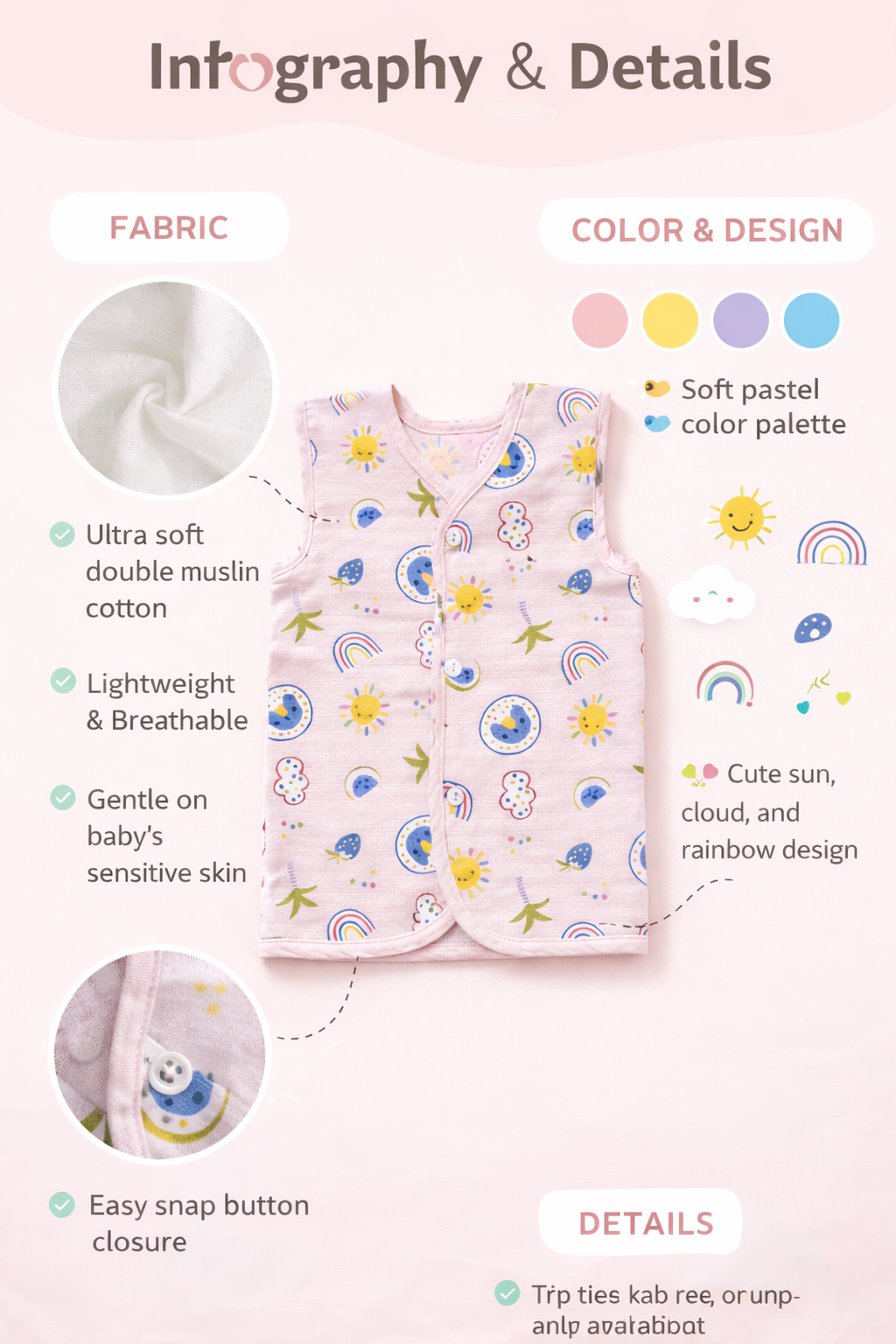 Toy And Stars Neck Sleeveless Front Opening Button Muslin Jhablas 3 Pcs - Blue, Multicolour