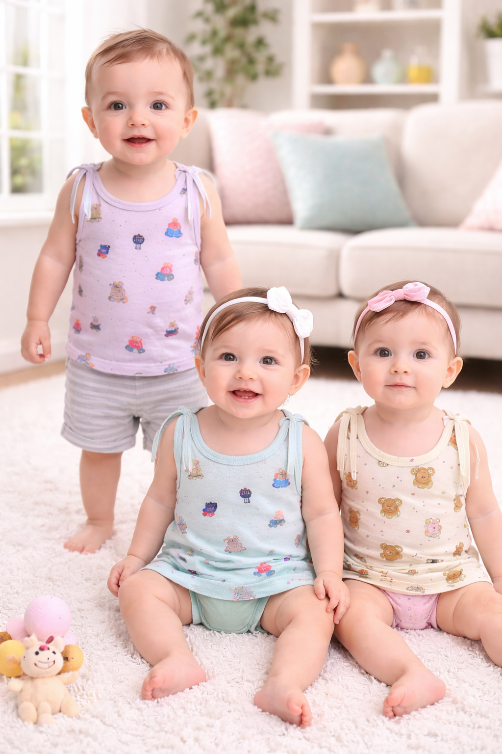 Candy Crush Round Neck Sleeveless Tie Knot Muslin Jhablas 3 Pcs - Pink, Multicolour