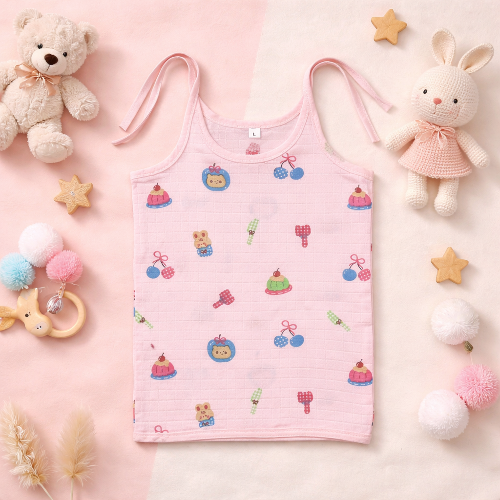 Candy Crush Round Neck Sleeveless Tie Knot Muslin Jhablas 3 Pcs - Pink, Multicolour