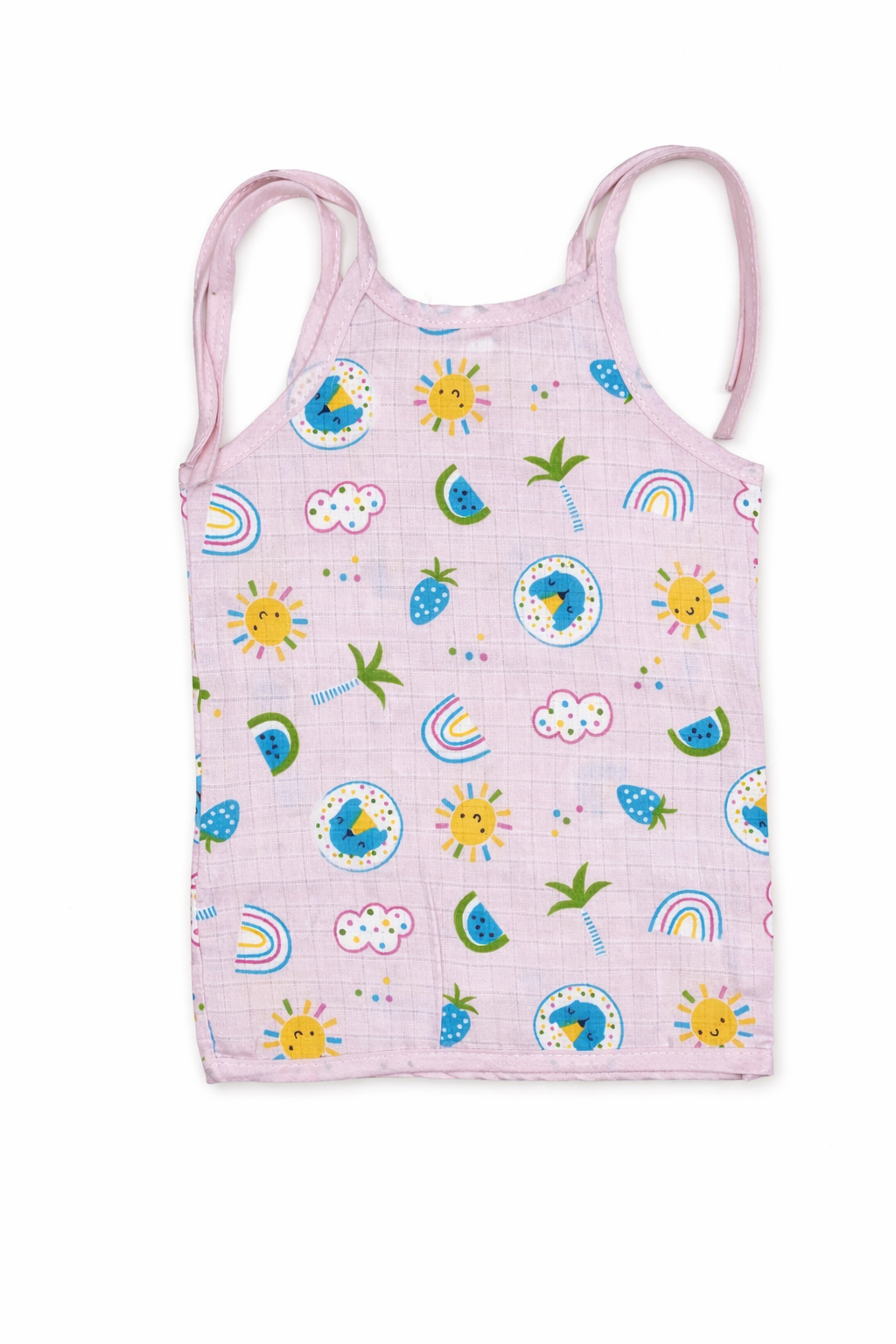 Fruity Fun Prints Round-Neck Sleeveless Tie knoted Muslin Jhablas 3 Pcs - Green, Multicolour