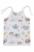 Elephant and animal Print round neck Tie Knot Muslin  Jhablas  Pcs - White, Multicolour