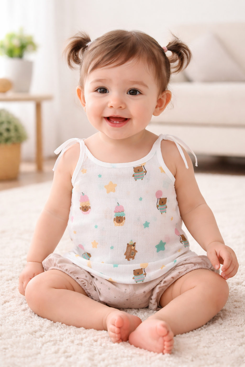 Elephant and animal Print round neck Tie Knot Muslin  Jhablas  Pcs - White, Multicolour