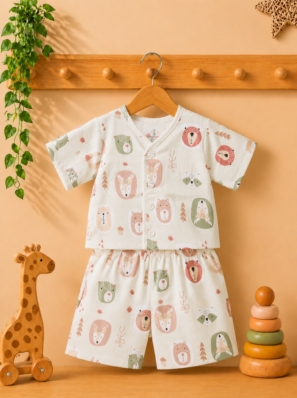 Cute Panda fun Prints   V-Neck H/sleeve co-ord set  Muslin 1 set