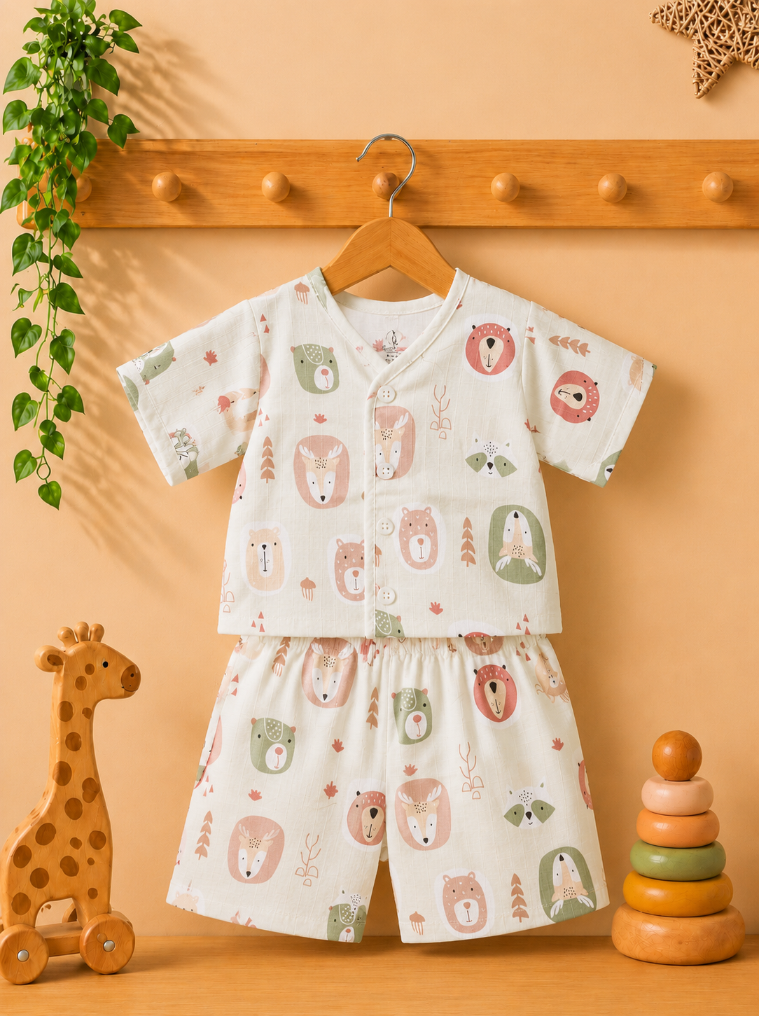Cute Panda fun Prints   V-Neck H/sleeve co-ord set  Muslin 1 set