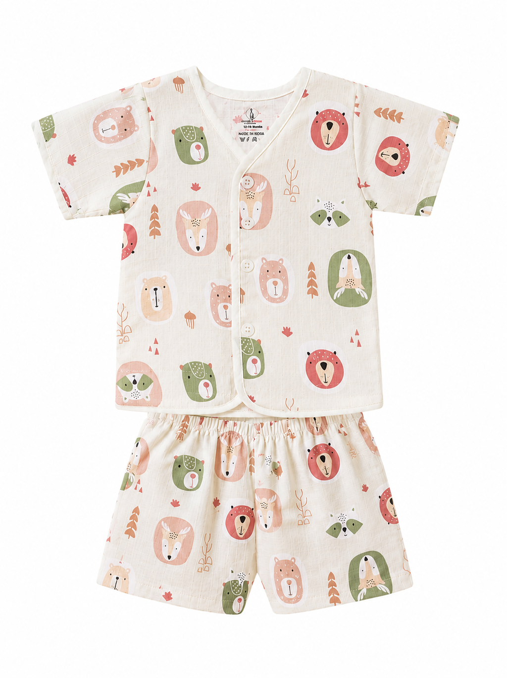 Cute Panda fun Prints   V-Neck H/sleeve co-ord set  Muslin 1 set