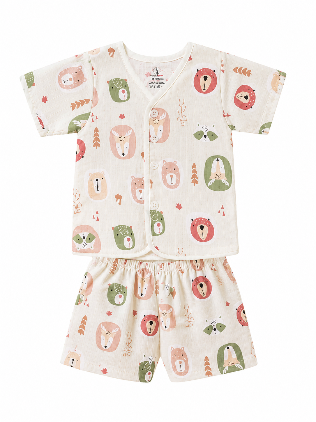 Cute Panda fun Prints   V-Neck H/sleeve co-ord set  Muslin 1 set