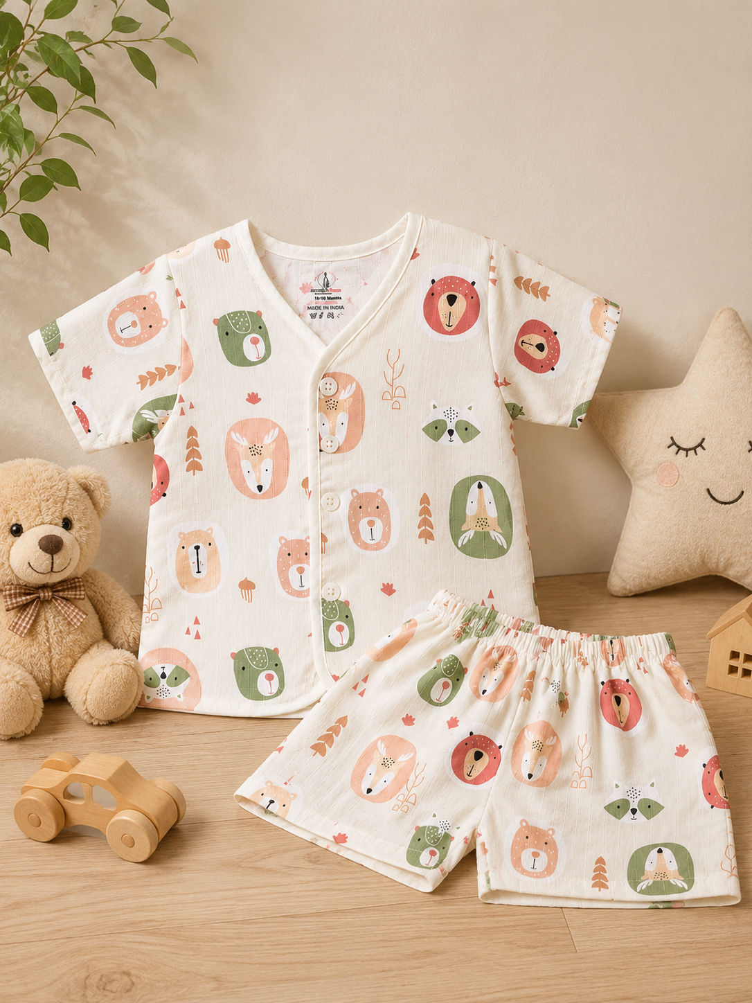 Cute Panda fun Prints   V-Neck H/sleeve co-ord set  Muslin 1 set