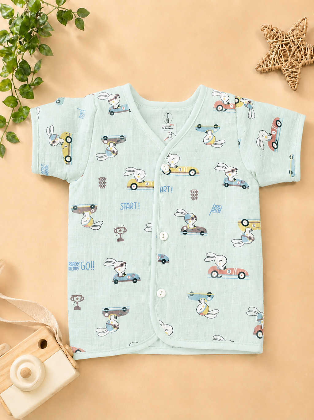 Bunny And car  V-Neck H/sleeve co-ord set  Muslin 1 set