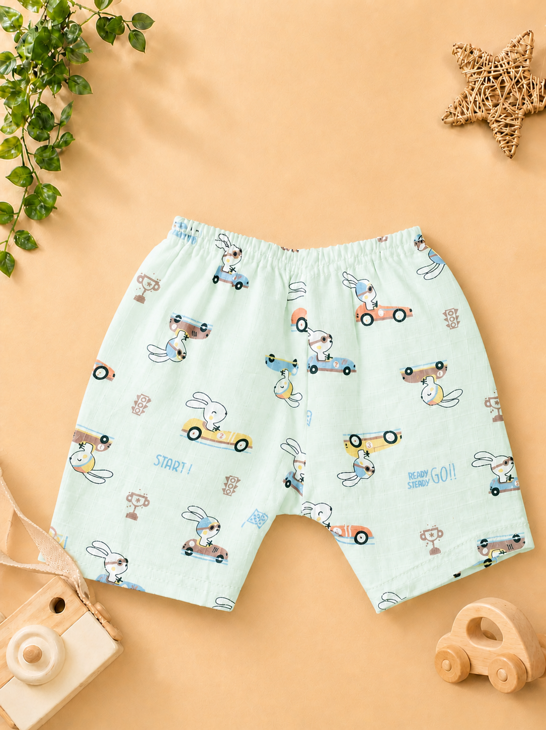 Bunny And car  V-Neck H/sleeve co-ord set  Muslin 1 set