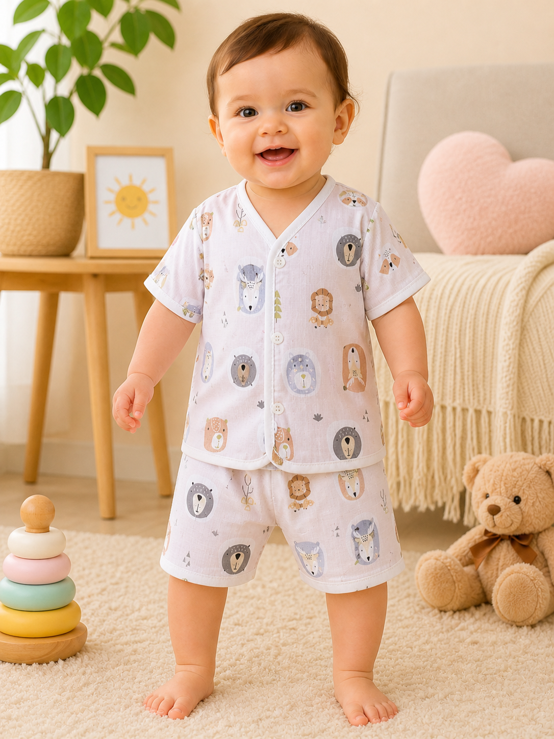 Cute Panda fun Prints   V-Neck H/sleeve co-ord set  Muslin 1 set