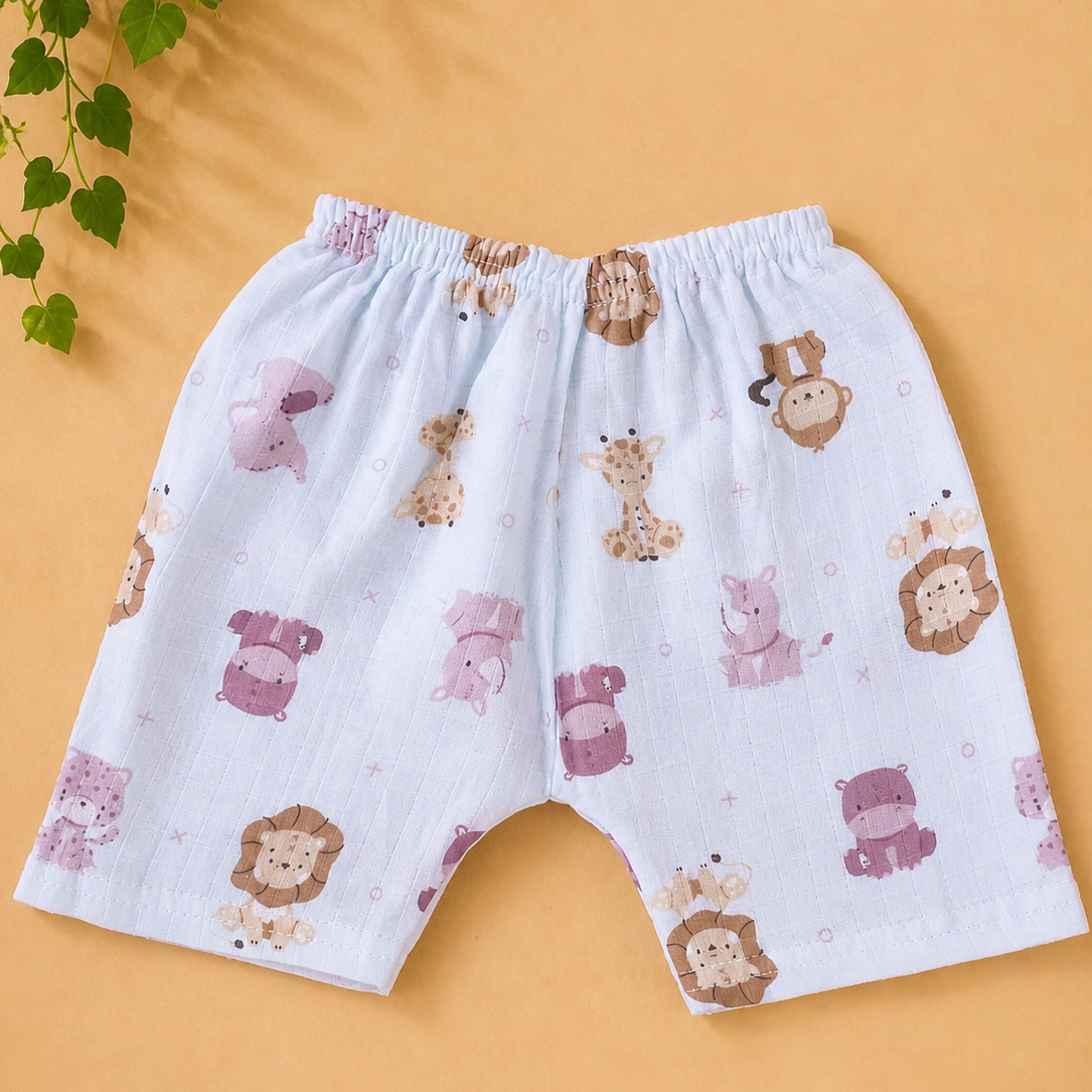 Lion face & Fun Prints V-Neck H/sleeve  Muslin co-ord set  1 set