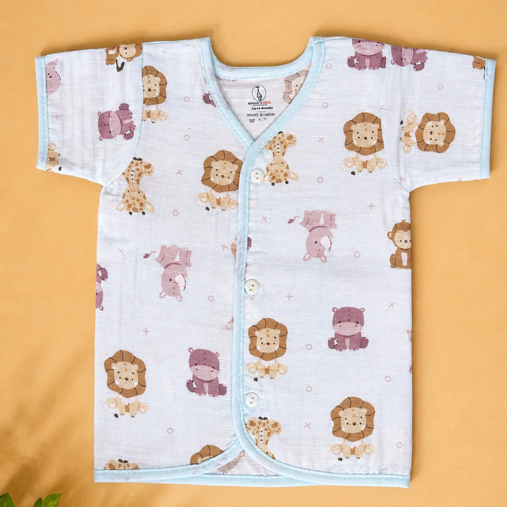 Lion face & Fun Prints V-Neck H/sleeve  Muslin co-ord set  1 set