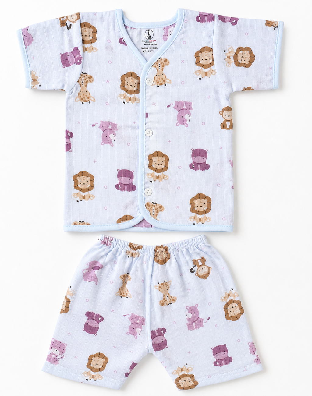 Lion face & Fun Prints V-Neck H/sleeve  Muslin co-ord set  1 set