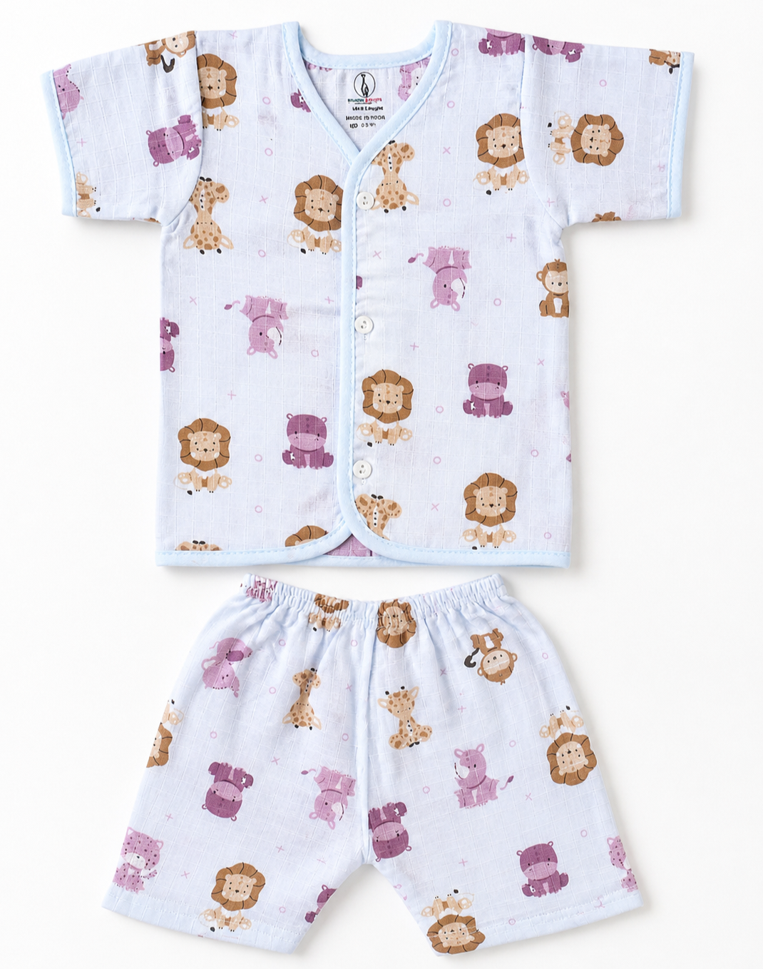 Lion face & Fun Prints V-Neck H/sleeve  Muslin co-ord set  1 set