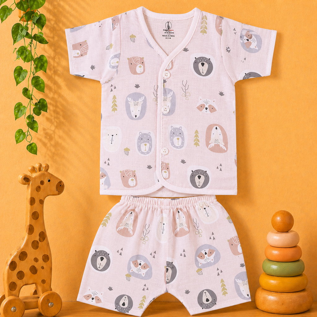 Cute Panda fun Prints   V-Neck H/sleeve co-ord set  Muslin 1 set