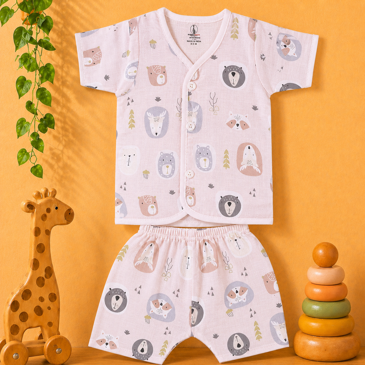 Cute Panda fun Prints   V-Neck H/sleeve co-ord set  Muslin 1 set