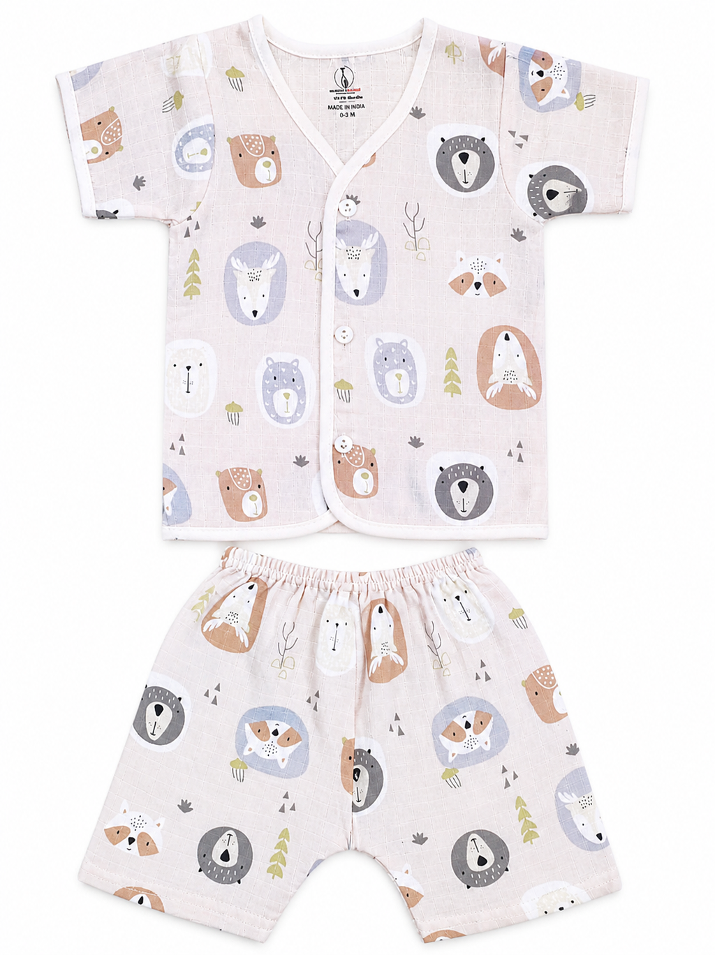 Cute Panda fun Prints   V-Neck H/sleeve co-ord set  Muslin 1 set