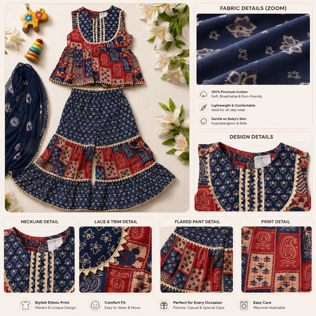 SHARARA SET WITH DUPPATA 100% COTTON