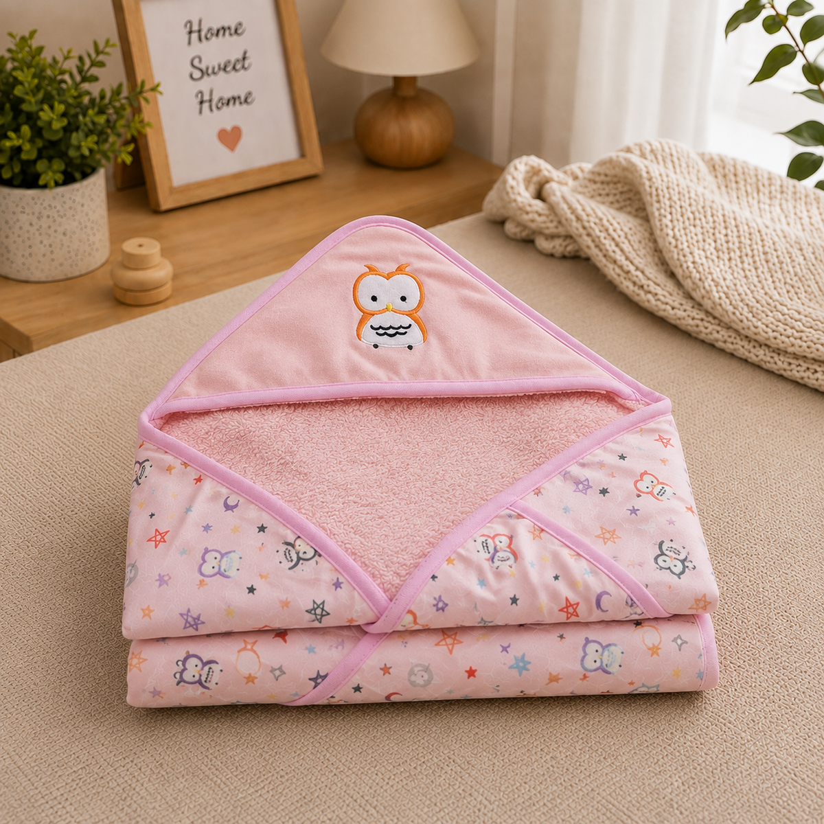 OWL 3D Absorbent Hooded blanket - PINK