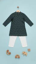Boys Floral Print Kurta Pyjama Set – Traditional Ethnic Wear, 1 Set (GREEN)