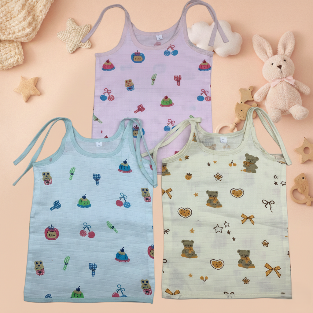 Candy Crush Round Neck Sleeveless Tie Knot Muslin Jhablas 3 Pcs - Pink, Multicolour