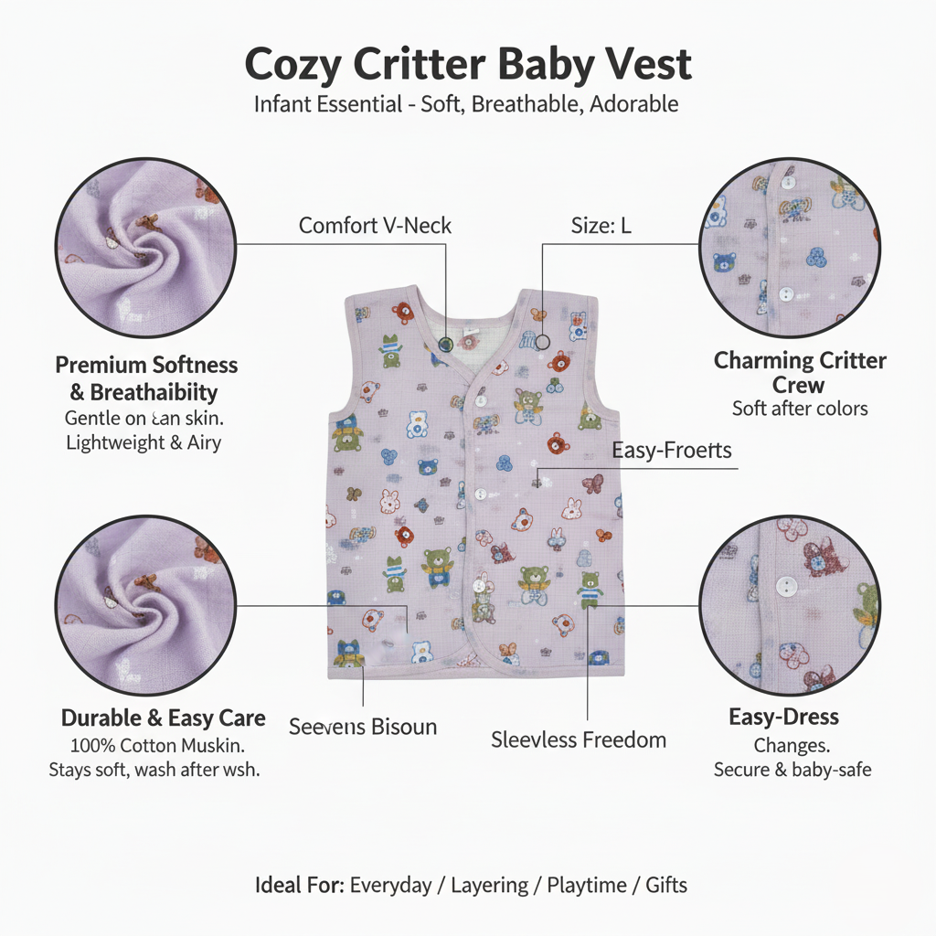 Fruity Fun Prints  V-Neck Sleeveless Front Opening Button Muslin Jhablas 3 Pcs - Blue/ Multicolour.