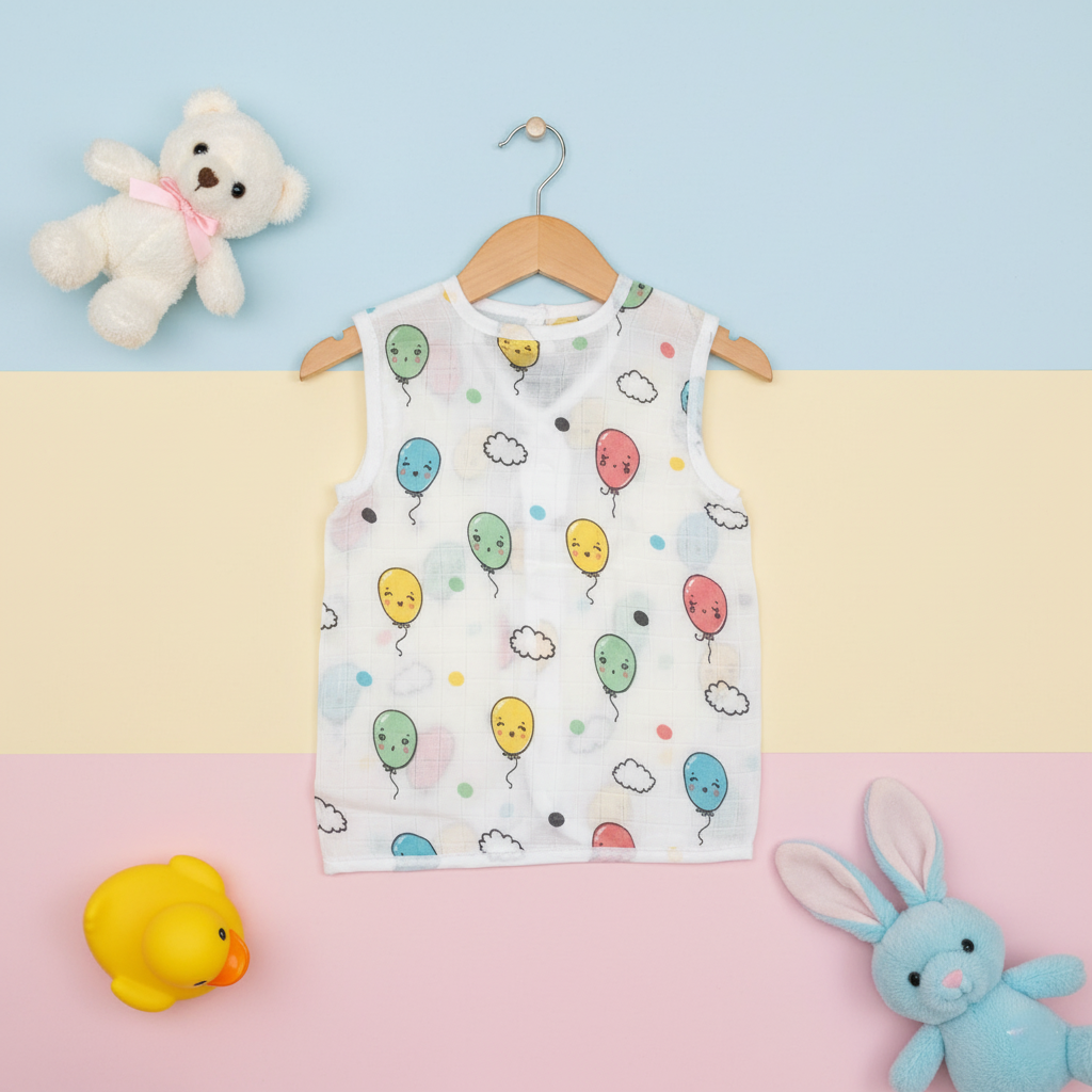 BALOON V-Neck Sleeveless Front Opening Button Cotton Jhablas 3 Pcs - White