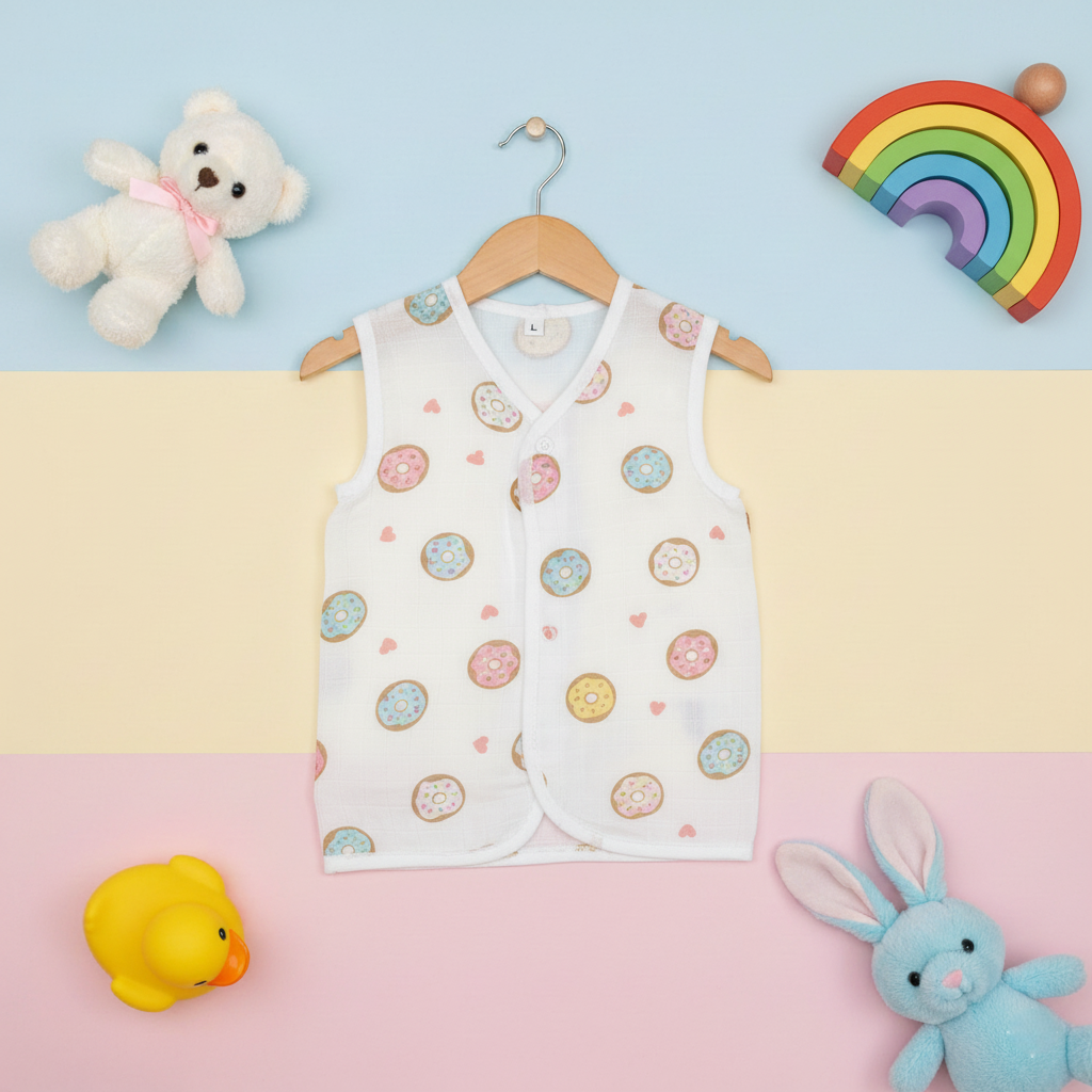 BALOON V-Neck Sleeveless Front Opening Button Cotton Jhablas 3 Pcs - White