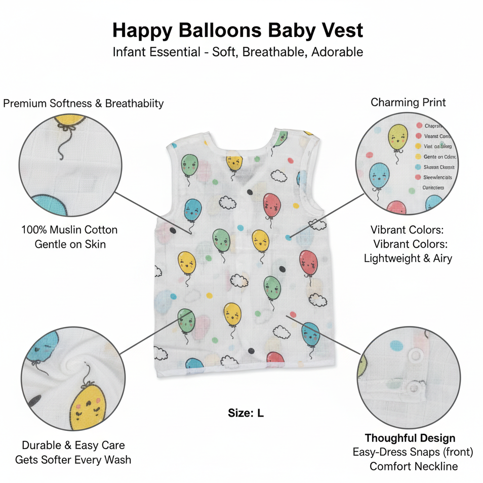 BALOON V-Neck Sleeveless Front Opening Button Cotton Jhablas 3 Pcs - White
