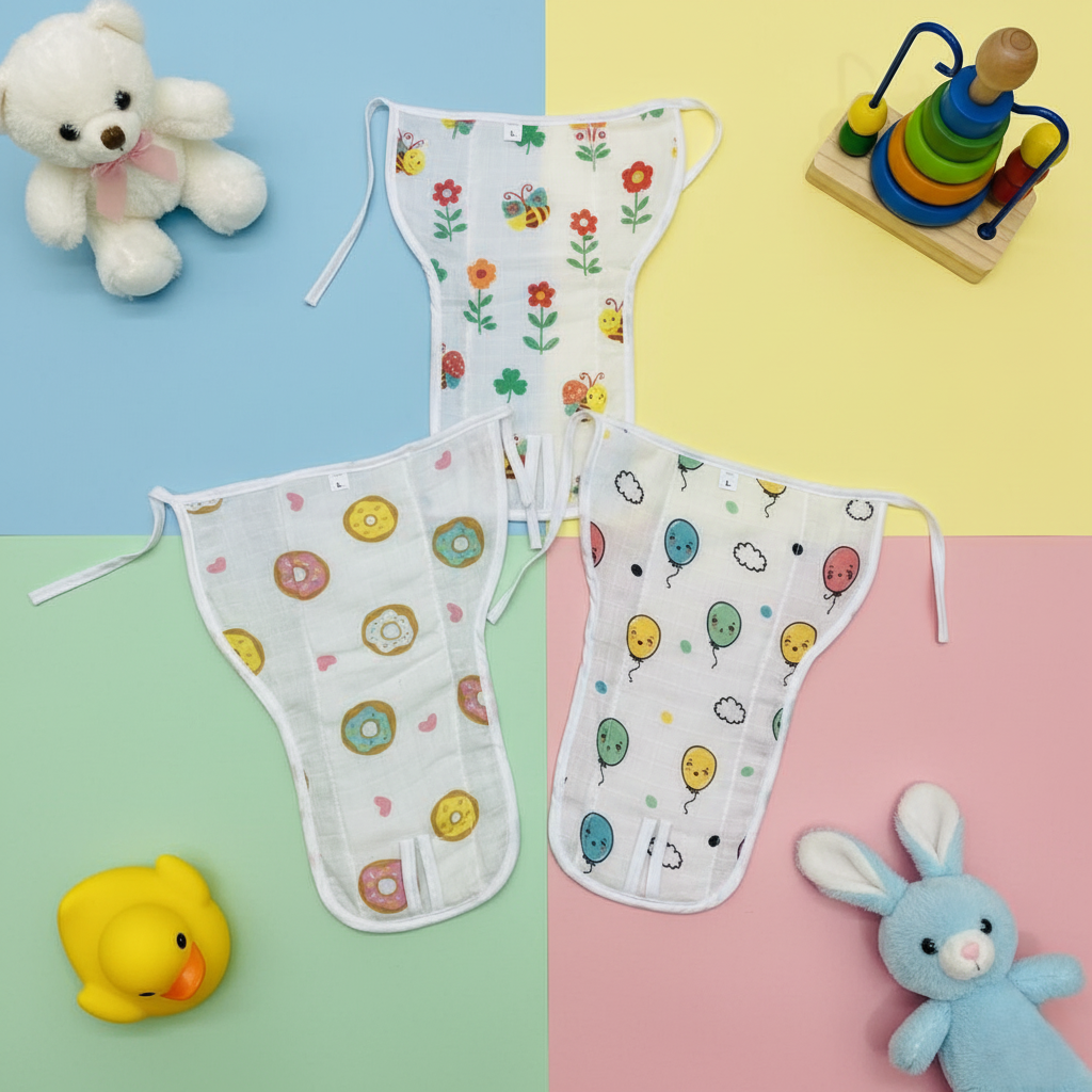 Dnts  Rush Multi Print Padded Muslin Nappy 3 Pcs - White , Multicolour