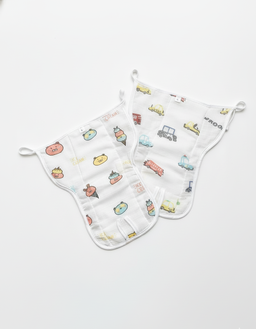 Car And Nature Theme Muslin Padded Nappy  3 Pcs - White , Multicolour