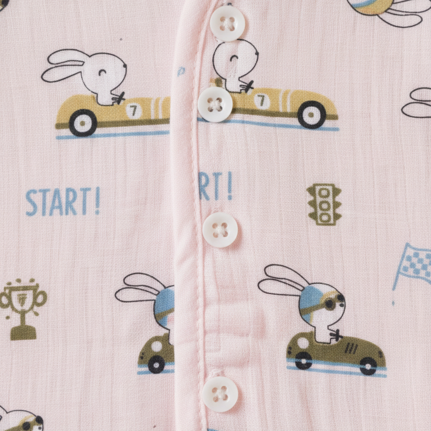Bunny And car  V-Neck H/sleeve co-ord set  Muslin 1 set