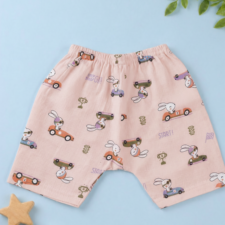 Bunny And car  V-Neck H/sleeve co-ord set  Muslin 1 set