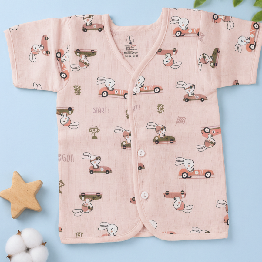 Bunny And car  V-Neck H/sleeve co-ord set  Muslin 1 set