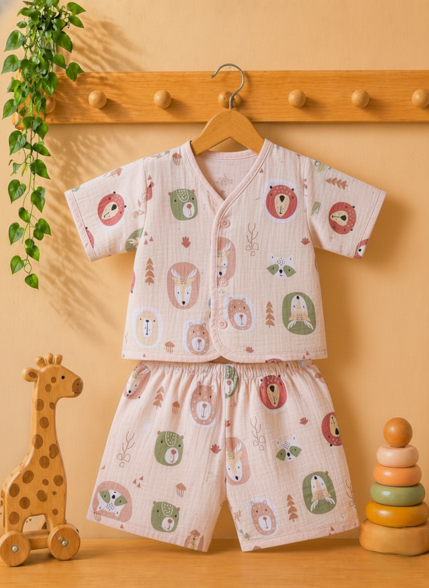 Cute Panda fun Prints   V-Neck H/sleeve co-ord set  Muslin 1 set