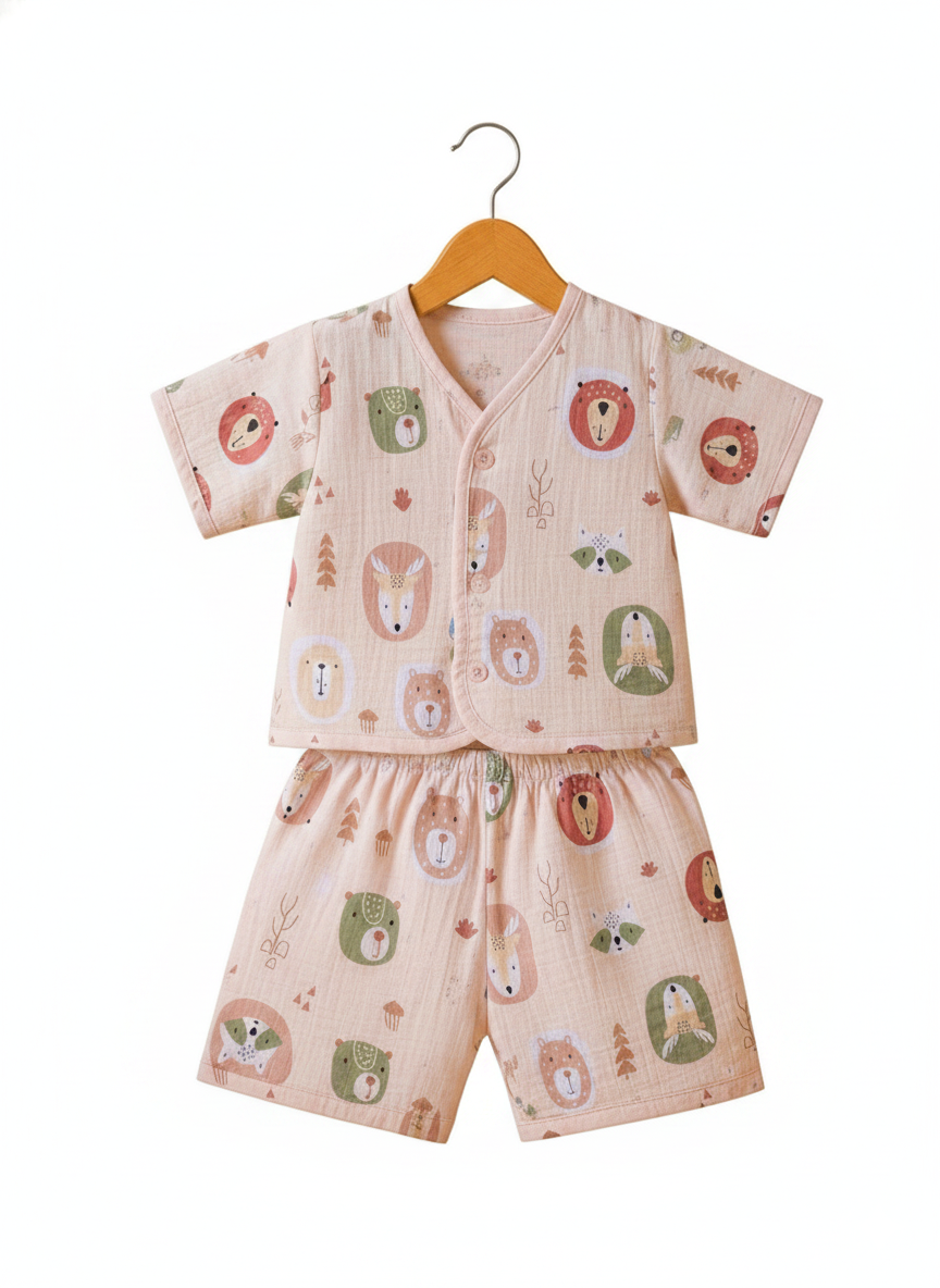 Cute Panda fun Prints   V-Neck H/sleeve co-ord set  Muslin 1 set