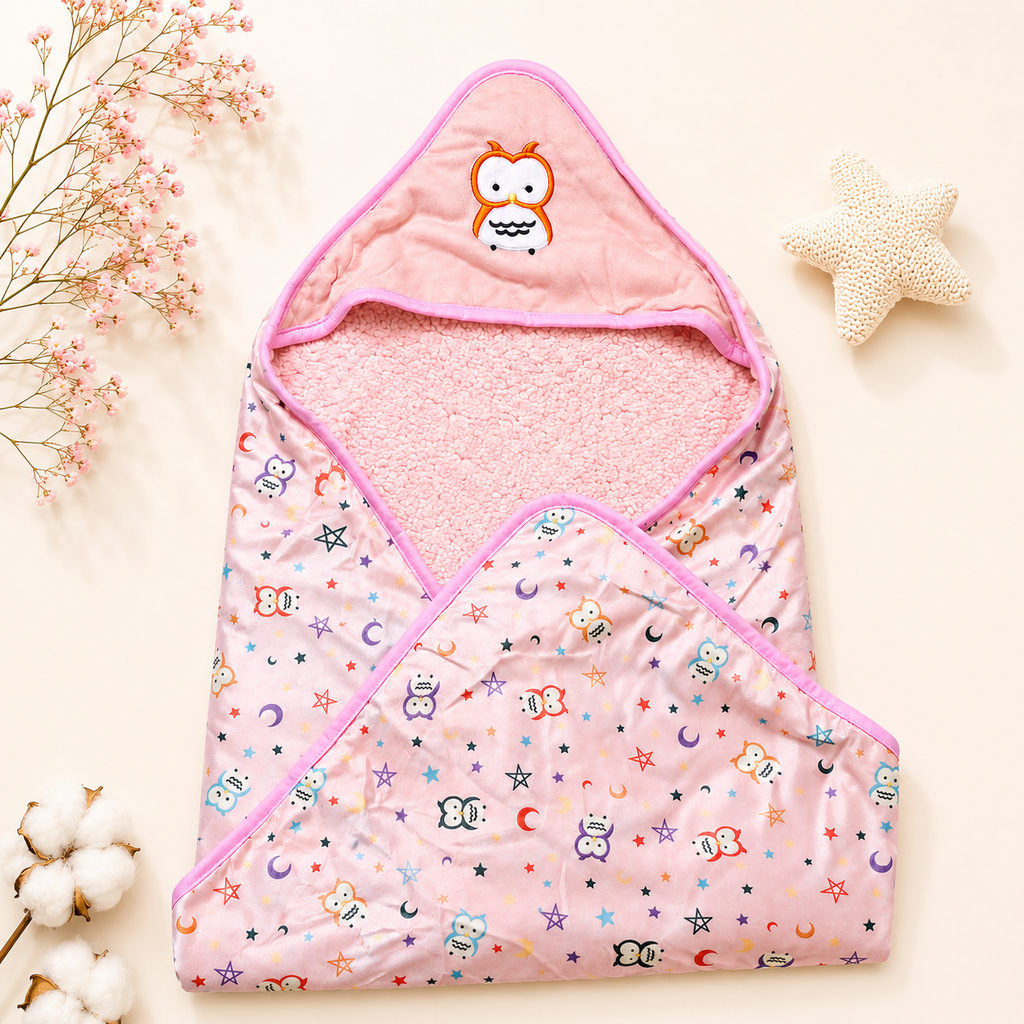 OWL 3D Absorbent Hooded blanket - PINK