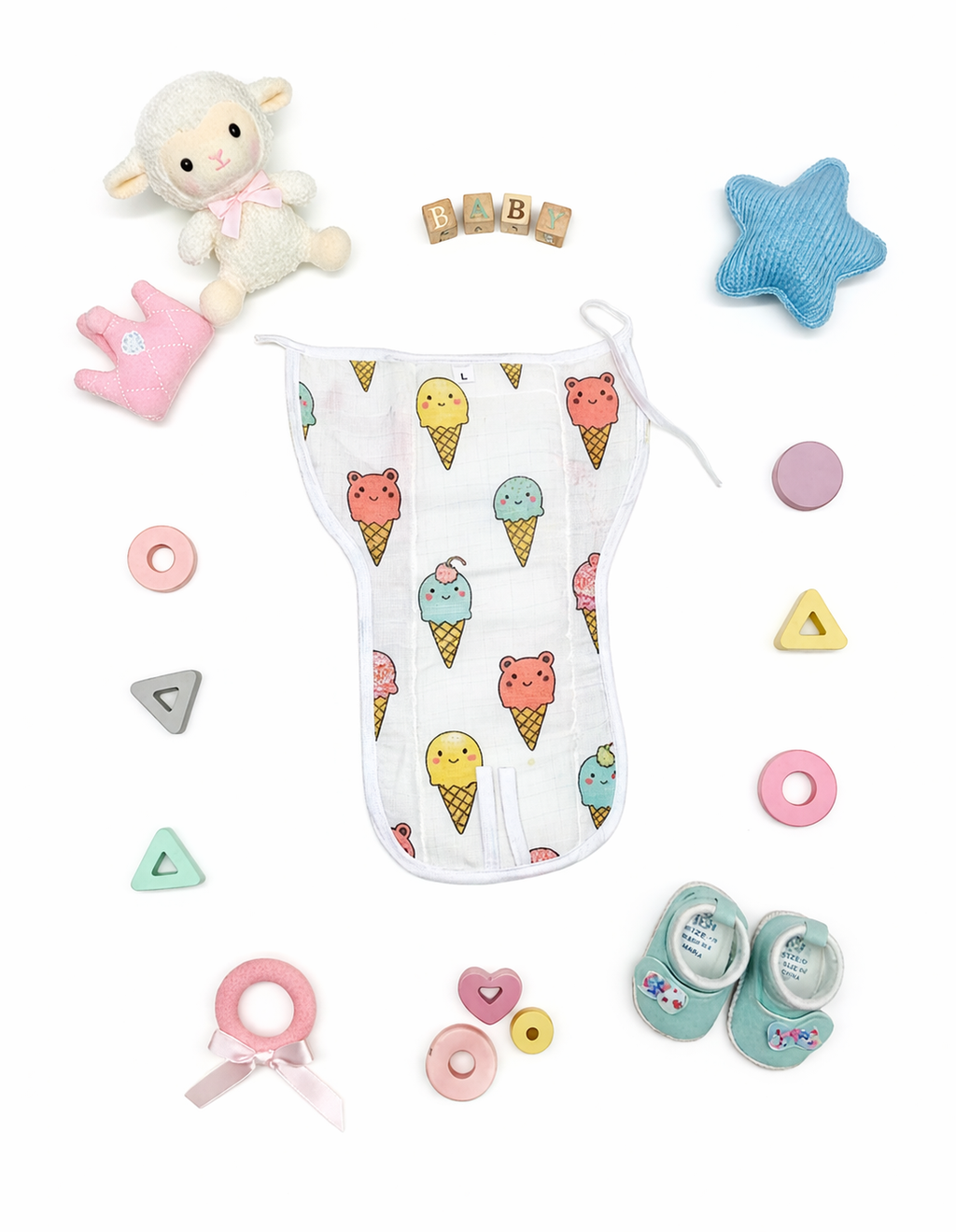 Car And Nature Theme Muslin Padded Nappy  3 Pcs - White , Multicolour